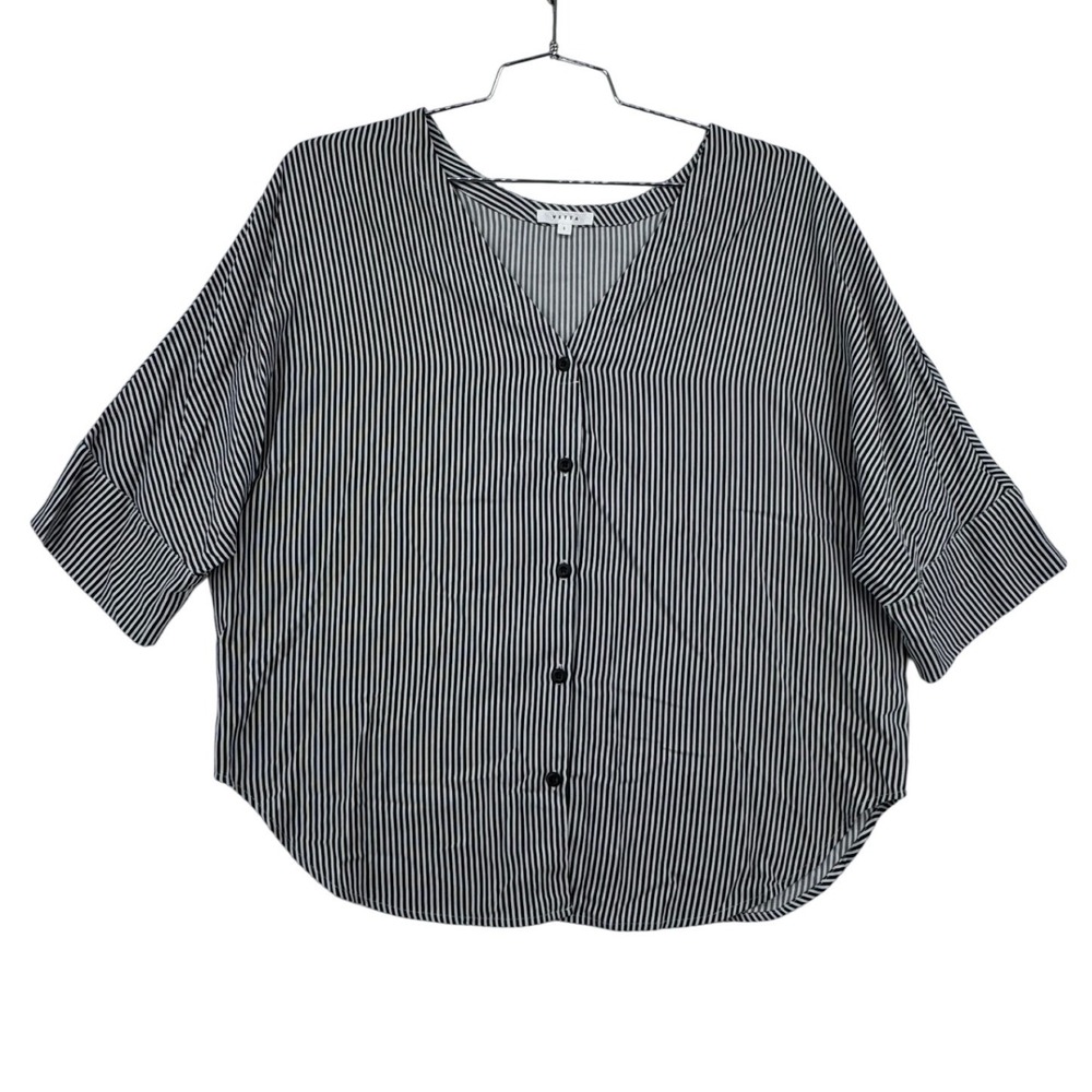 Vetta Capsule Boyfriend Shirt Womens L Black White Vertical Stripe Excellent